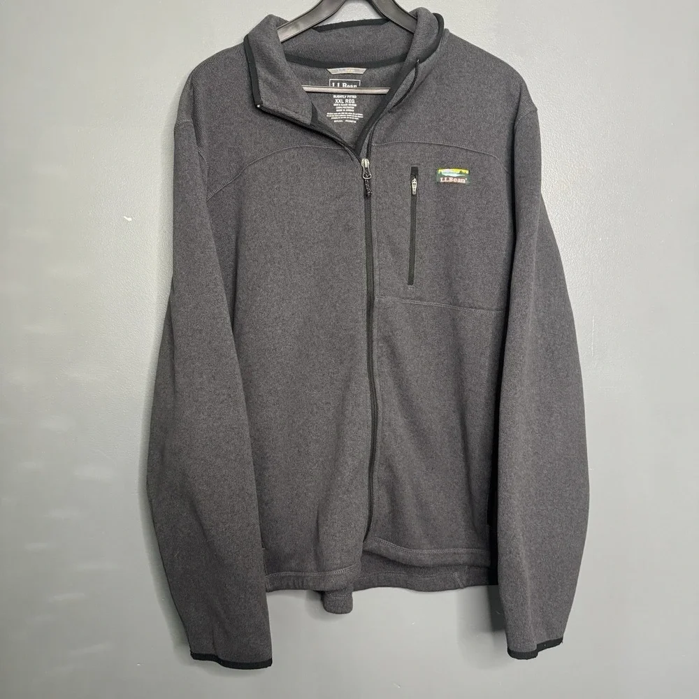 LL Bean Jacket Mens XXL Green Sweater Fleece Full Zip Slightly Fitted Outdoor
